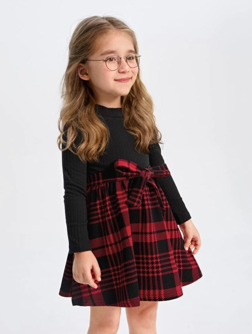 Festive red & black belted dress