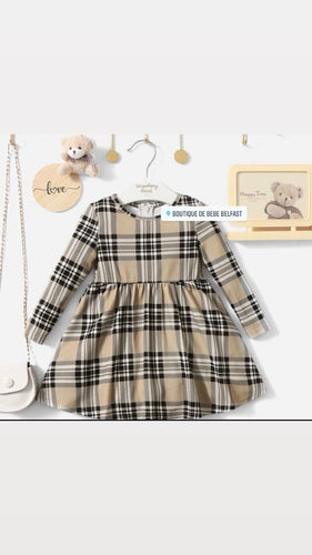 TENNER TUESDAY Beige tartan holly dress